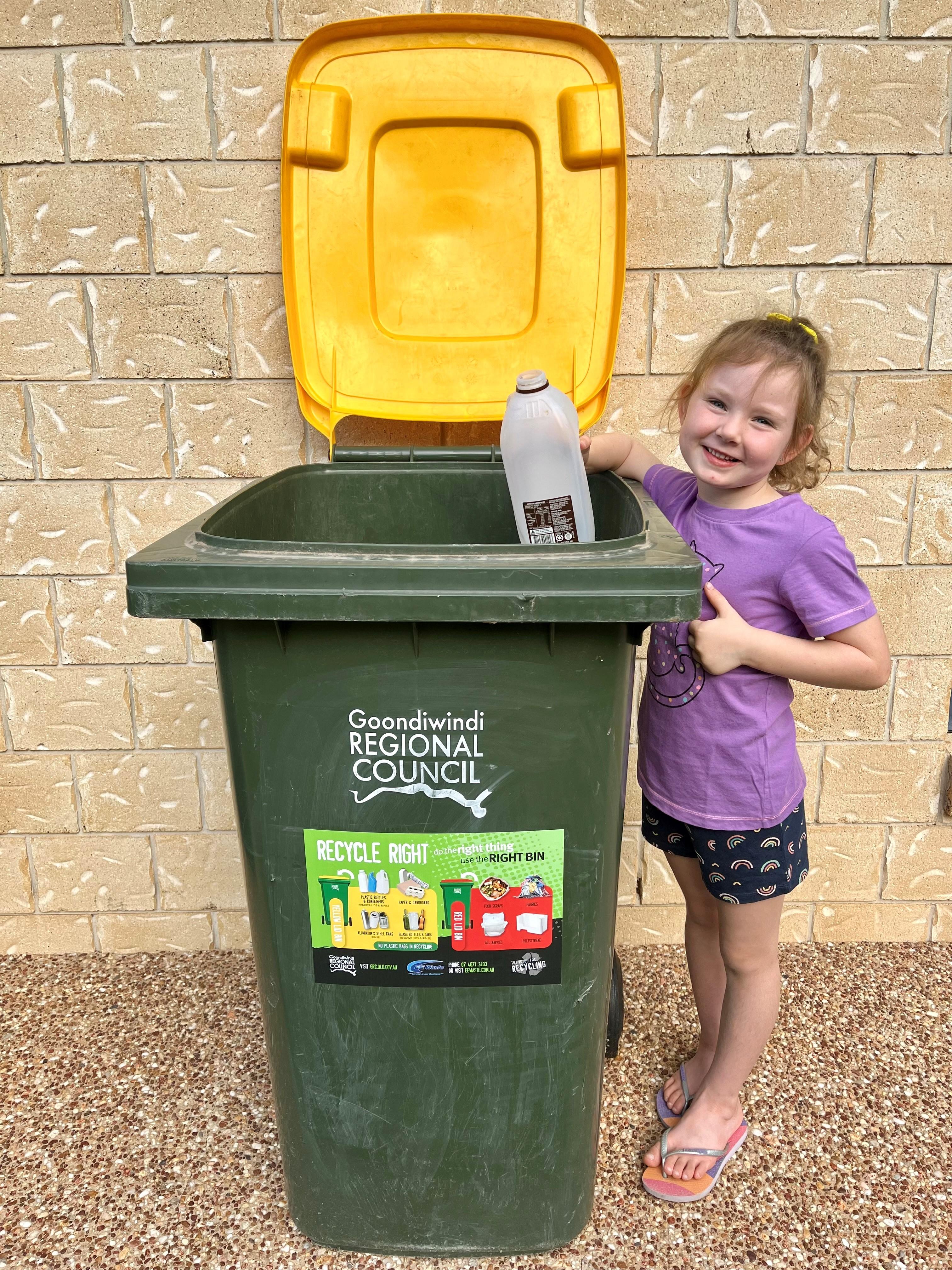 Grace with her new recycling sticker