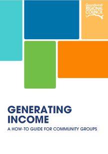 generating income for community groups cover featuring block pattern coloured rectangles