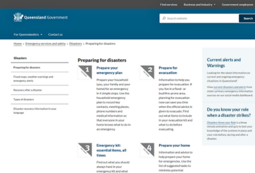 Qld government preparing for disaster landing page of website