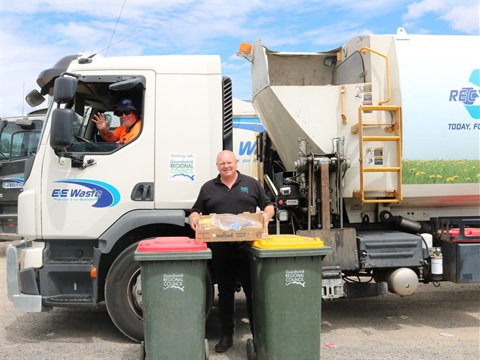 Cr Mackenzie with E&E Bin Truck