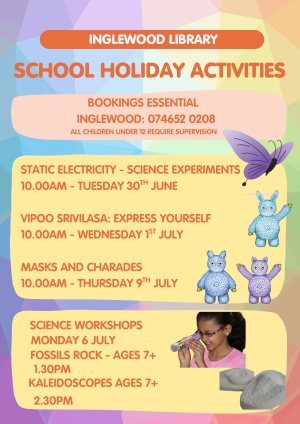 poster of school holiday activities for Inglewood Library