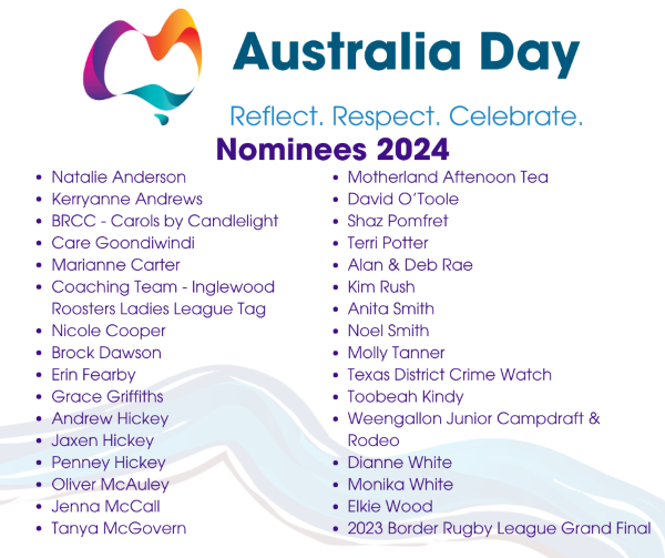 list of 2024 Australia Day Nominees for the Goondiwindi Region
