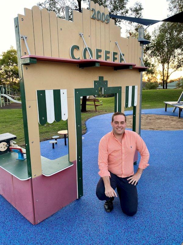 Councillor Lachlan Brennan at the Texas All Abilities Park with the new softfall