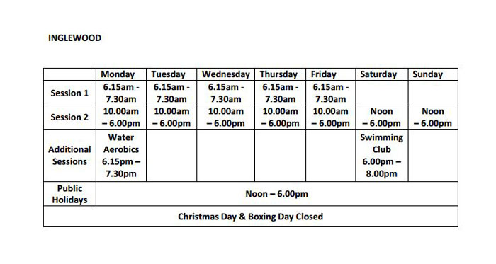 Pool opening hours
